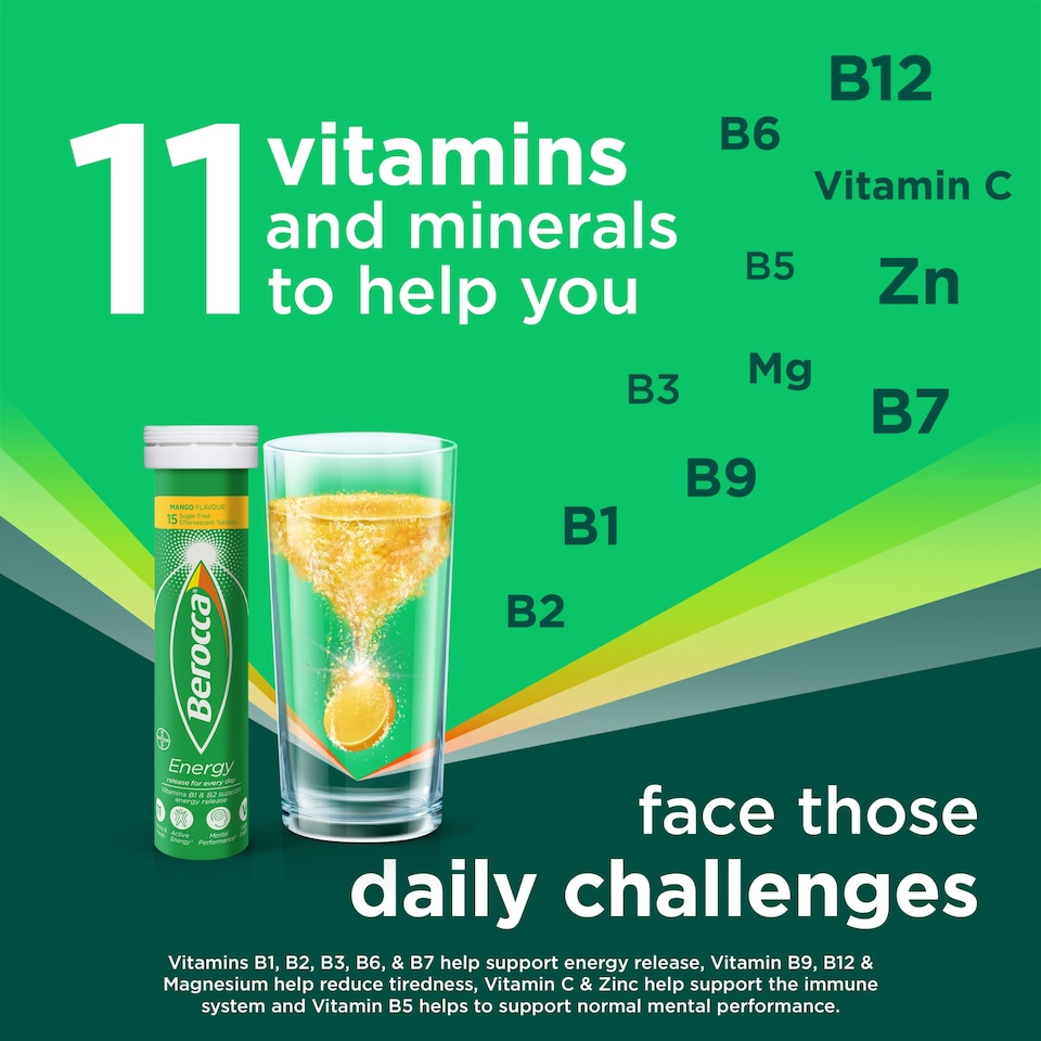 image 1 of Berocca Mango Effervescent Vitamin Energy Tablets 15s
