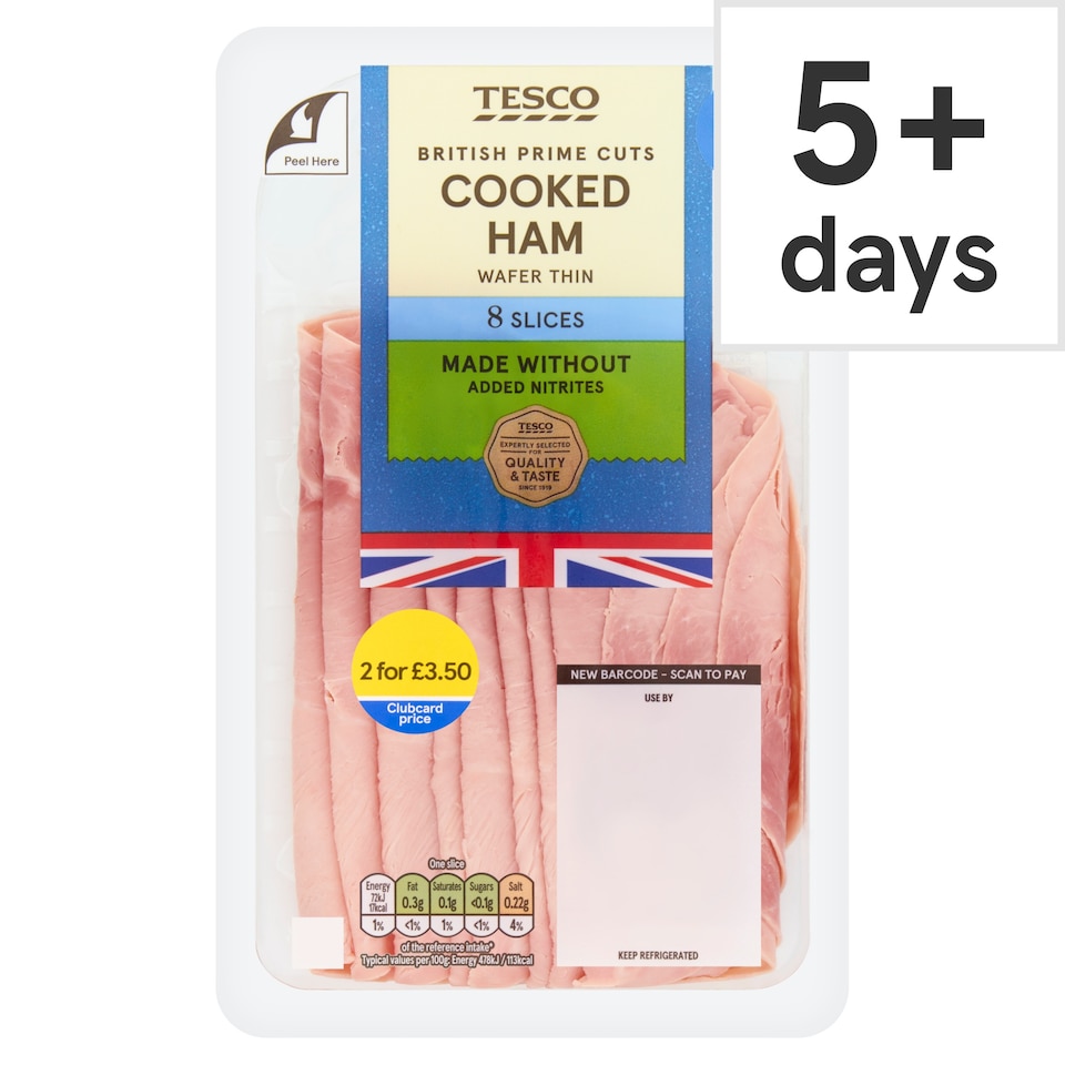 Tesco Made Without Added Nitrites British Cooked Ham Wafer Thin 8 Slices 120g