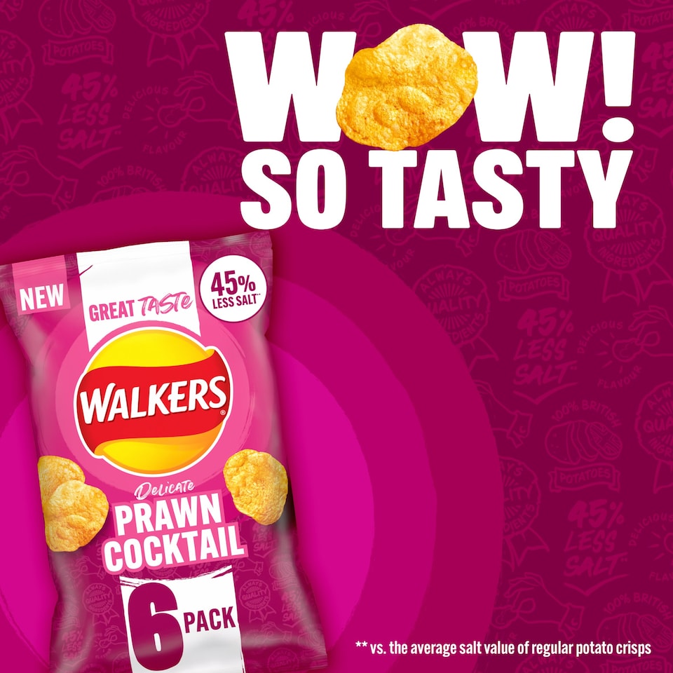 image 1 of Walkers Delicate Prawn Cocktail Less Salt Multipack Crisps 6x25g
