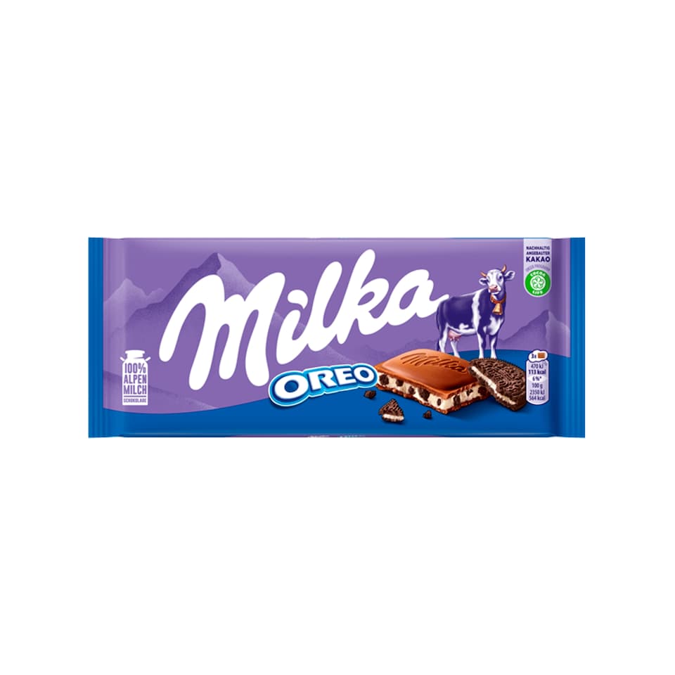 image 1 of Milka Oreo Alpine Milk Chocolate with Cocoa Biscuit Bits & Vanilla Flavored Milk Cream Filling 100 g