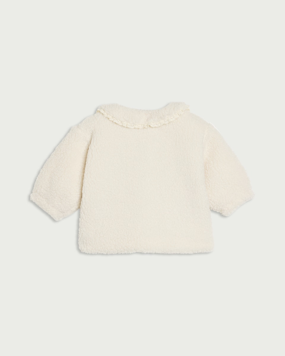 image 1 of F&F Baby Fleece Textured Bow Jacket in Cream