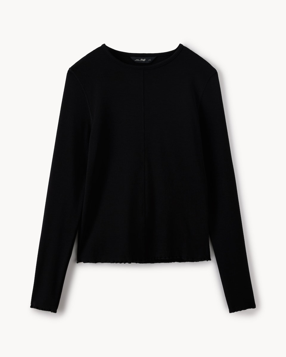 image 1 of F&F Lyocell Rich Long Sleeved Top in Black