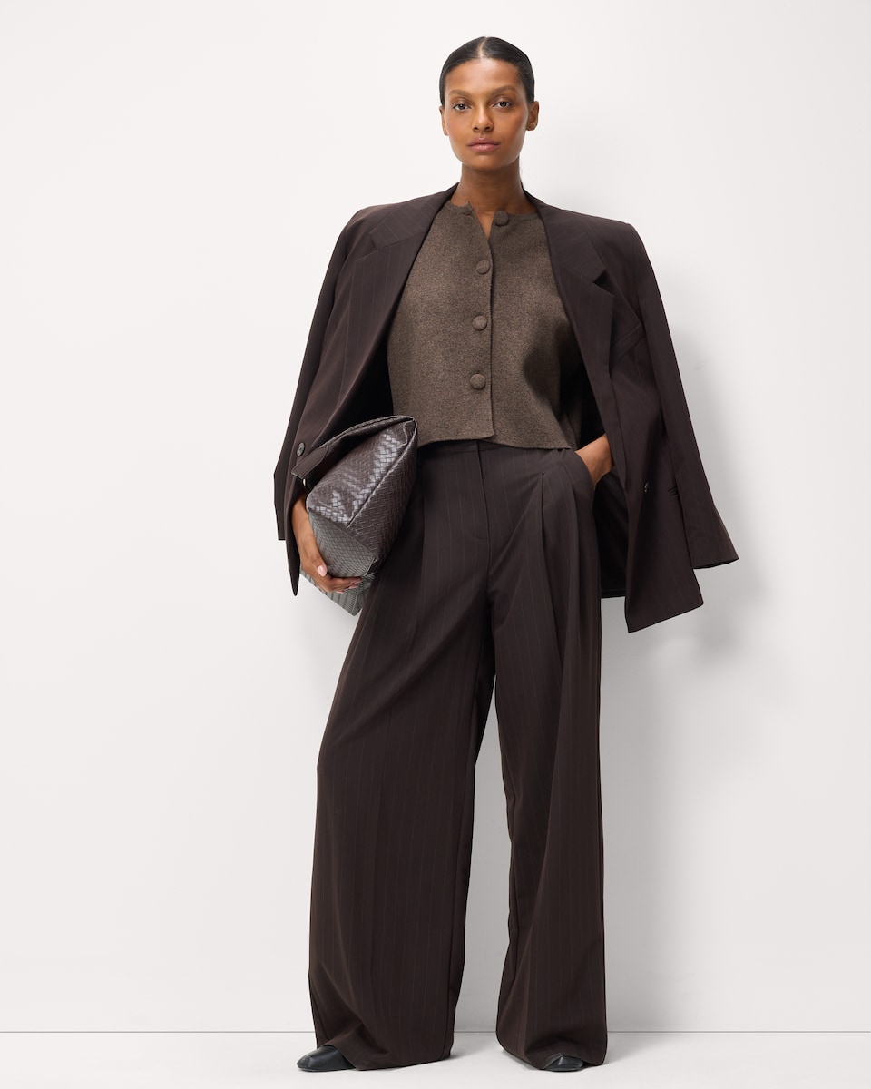 image 1 of F&F Pinstripe Double Breasted Co-ord Blazer in Brown