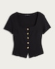 image 4 of F&F Square Neck Buttoned Short Sleeved Top in Black