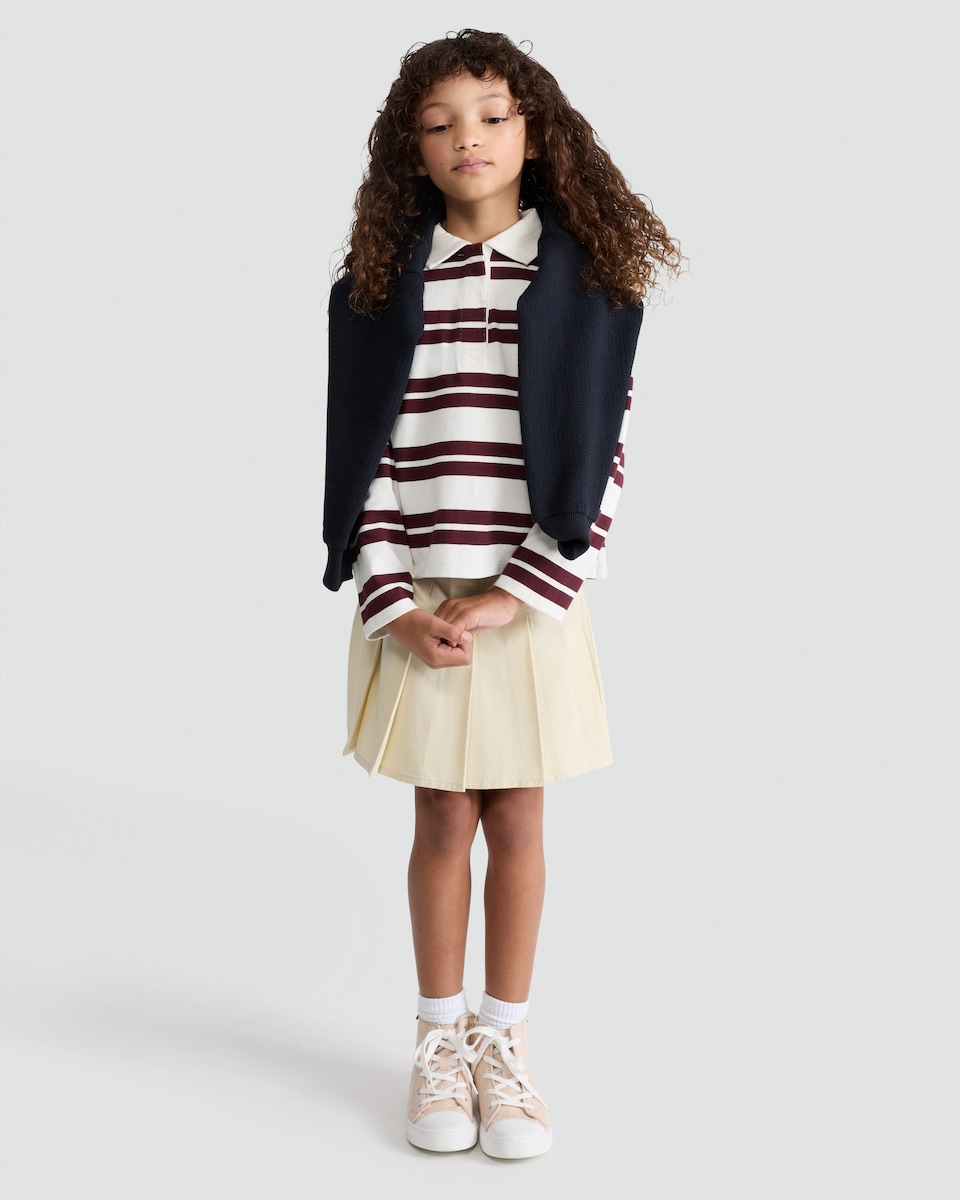 image 1 of F&F Girls Pure Cotton Stripe Print Rugby Shirt in Multi