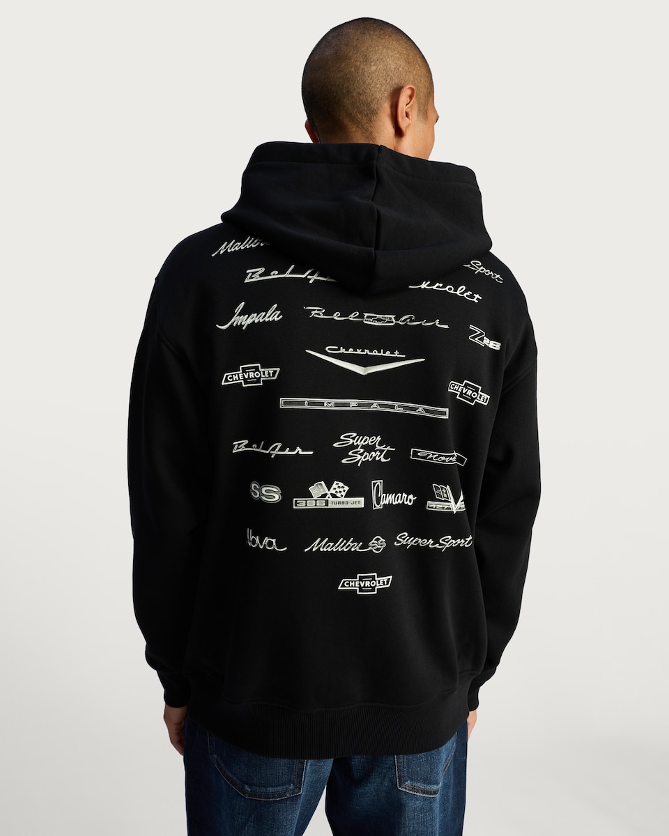 image 1 of Chevrolet Oversized Slogan Hoodie in Black