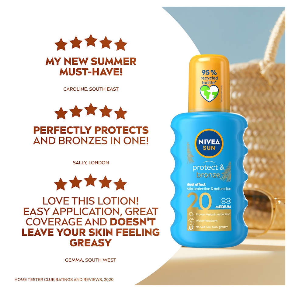 image 1 of NIVEA SUN Protect & Bronze Tan Activating Sun Cream Spray SPF20 200ml