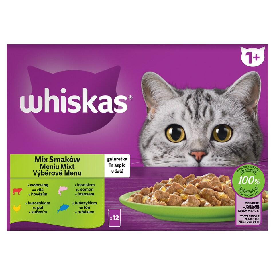 Whiskas 1+ výberové menu v želé 12 x 85 g (1,02 kg)