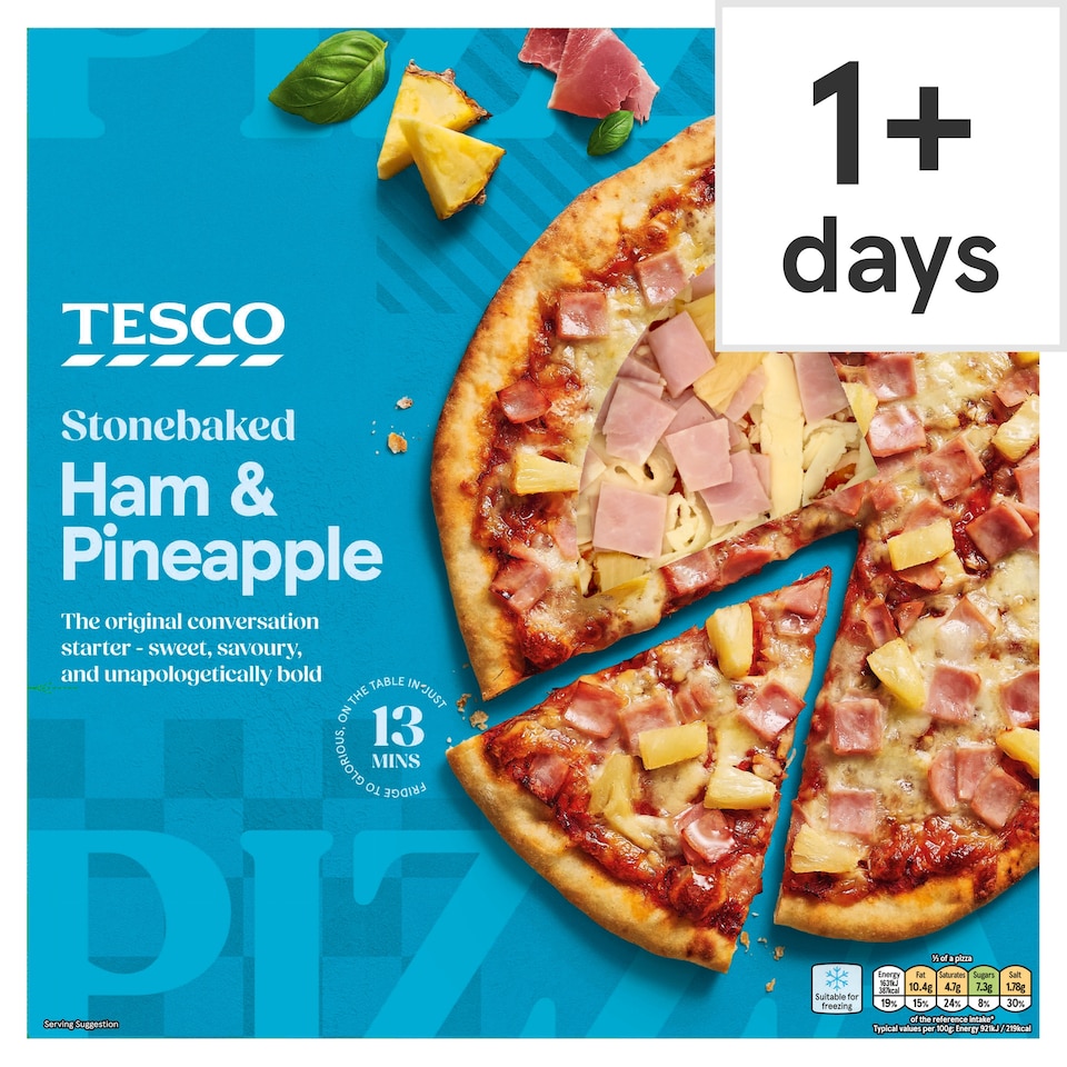 Tesco Stonebaked Ham and Pineapple Pizza 355g