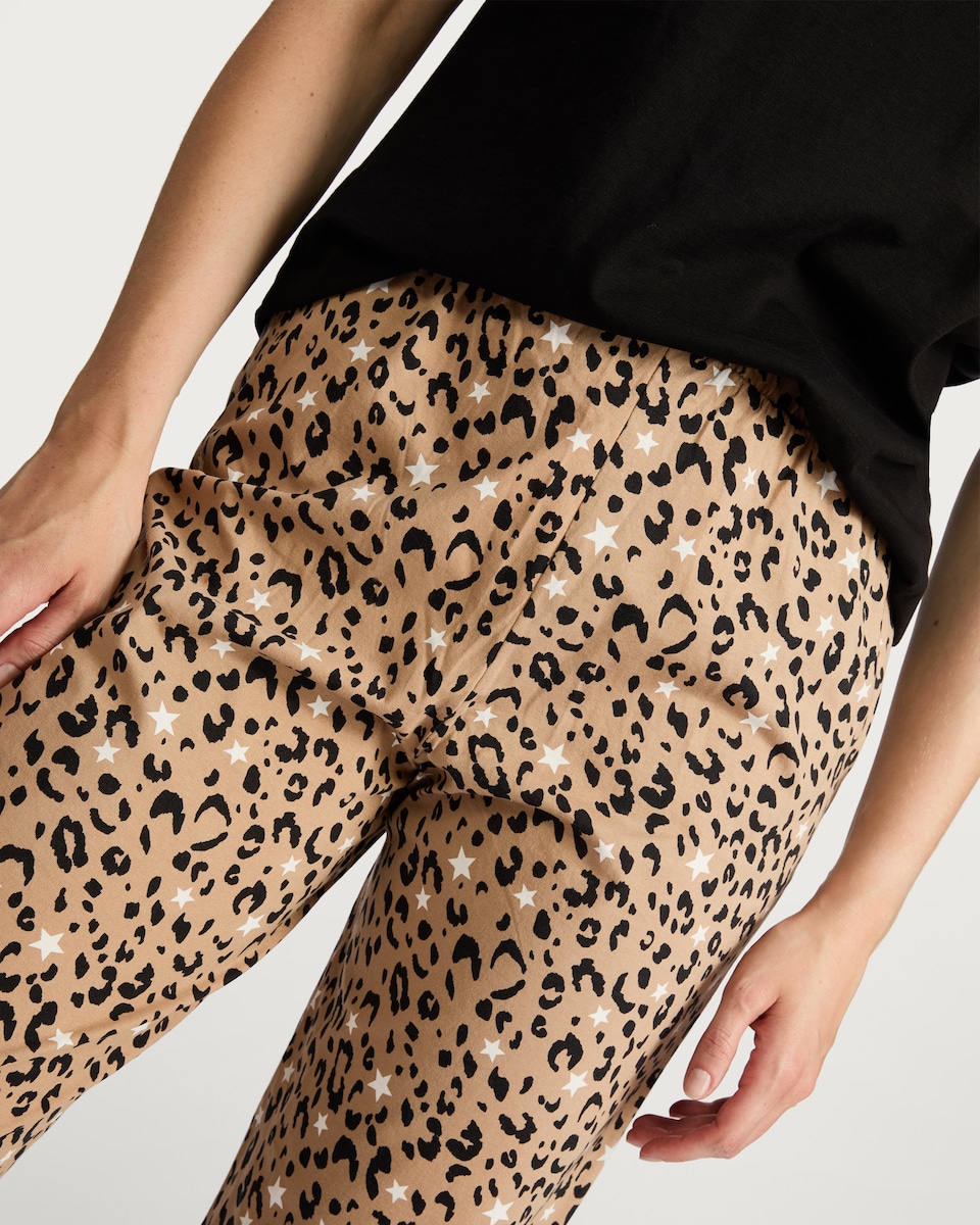 image 1 of F&F Pure Cotton Leopard Print Lounge Studio Pyjama Set in Multi Black