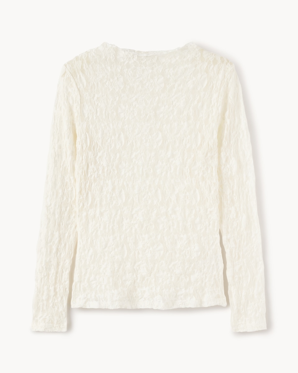 image 1 of F&F Lace High Neck Long Sleeved Top in Cream