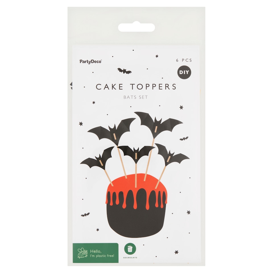 PartyDeco Cake Toppers Bats Set 6 pcs