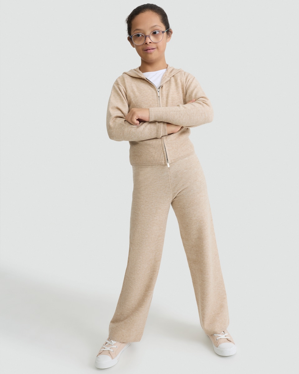 image 1 of F&F Girls 2-Piece Knitted Hoodie and Trousers Set in Brown