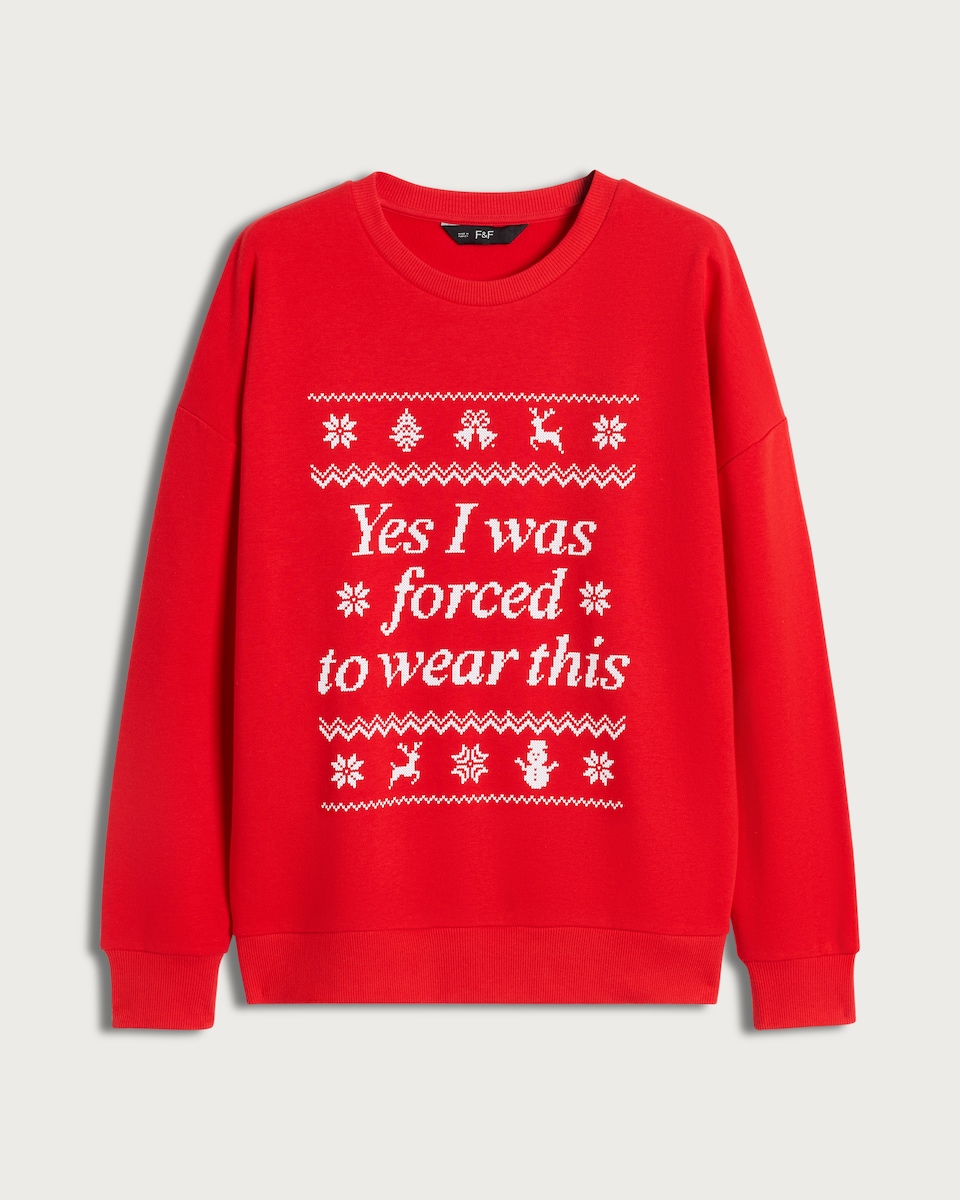 F&F Cotton Rich Yes I Was Forced To Wear This Christmas Sweatshirt in Red