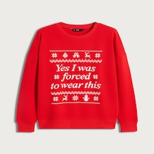 F&F Cotton Rich Yes I Was Forced To Wear This Christmas Sweatshirt in Red