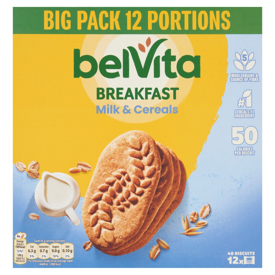 image 1 of BelVita Breakfast Biscuits Milk & Cereals Snack Bars 12 Pack Multipack 540G