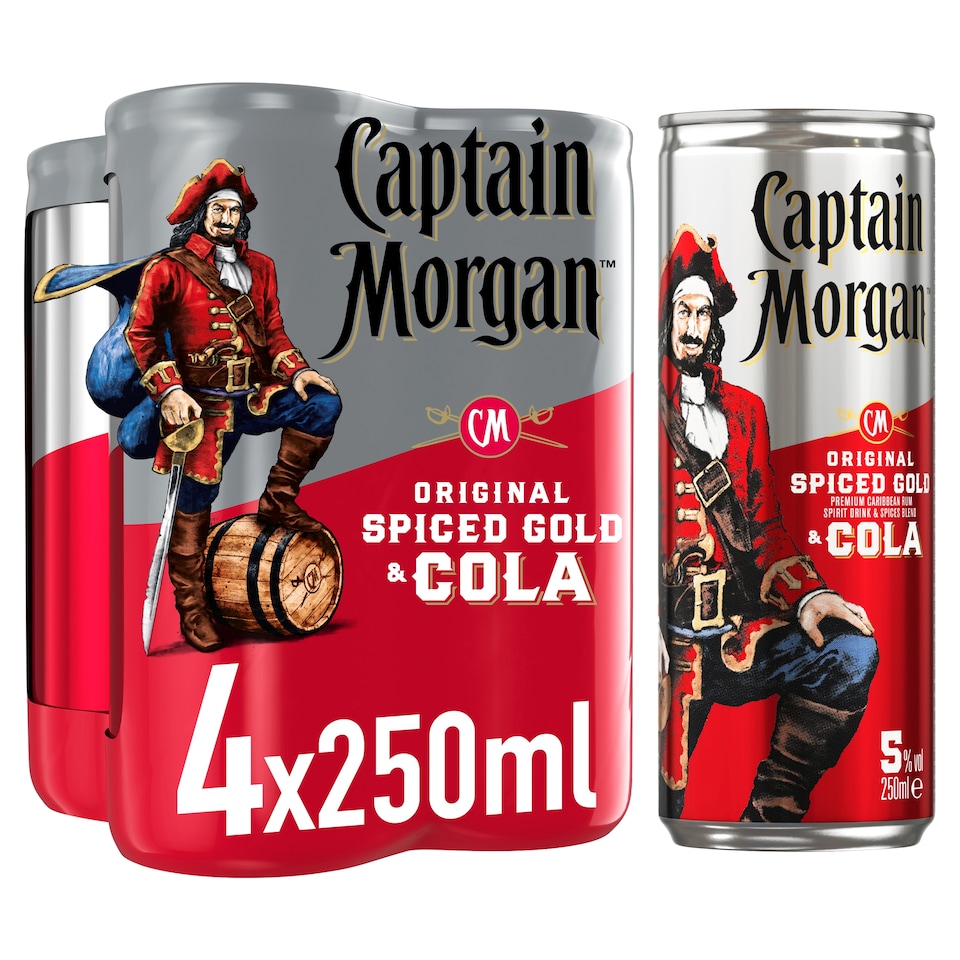 Captain Morgan Spiced Gold Rum & Cola Premixed Can 5% Vol 4x250ml