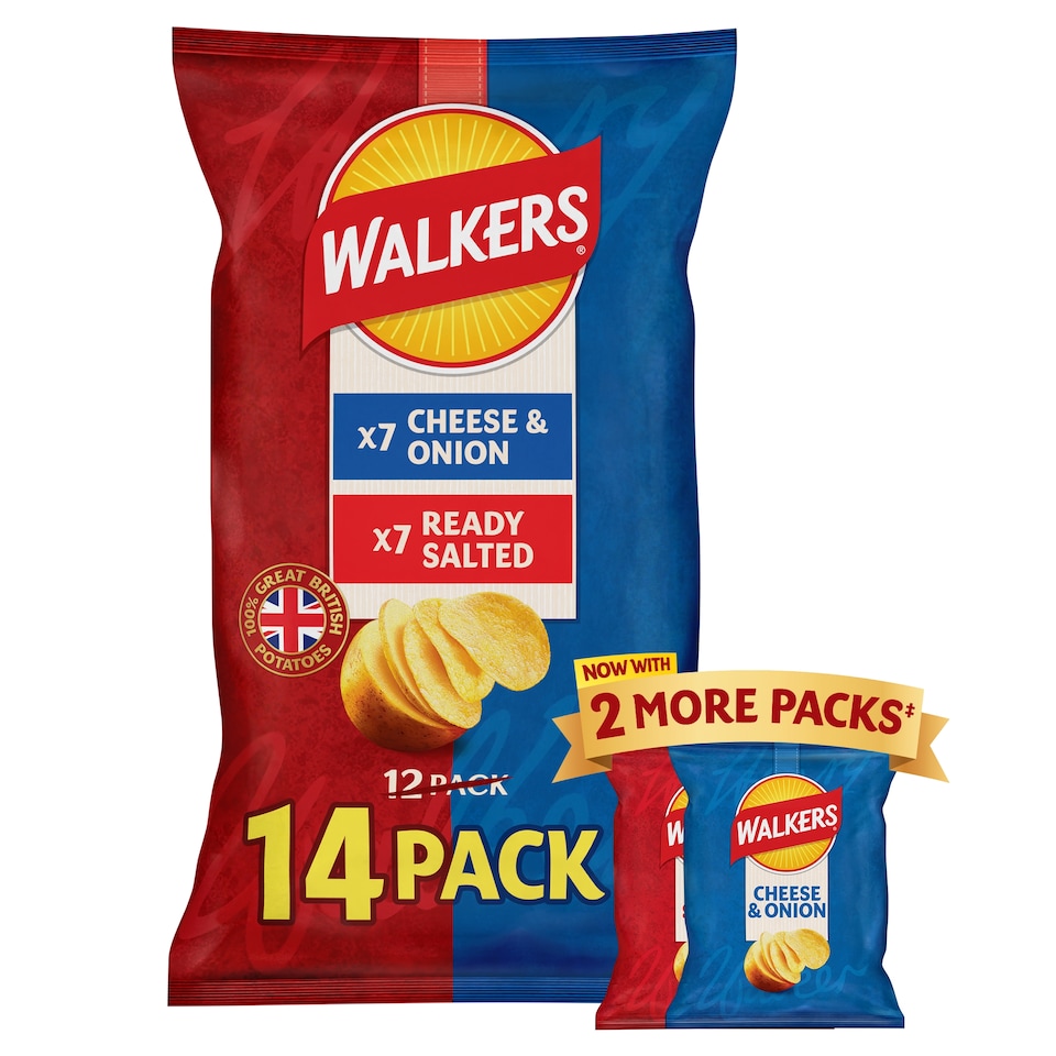 image 1 of Walkers Ready Salted and Cheese & Onion Multipack Crisps 14x25g