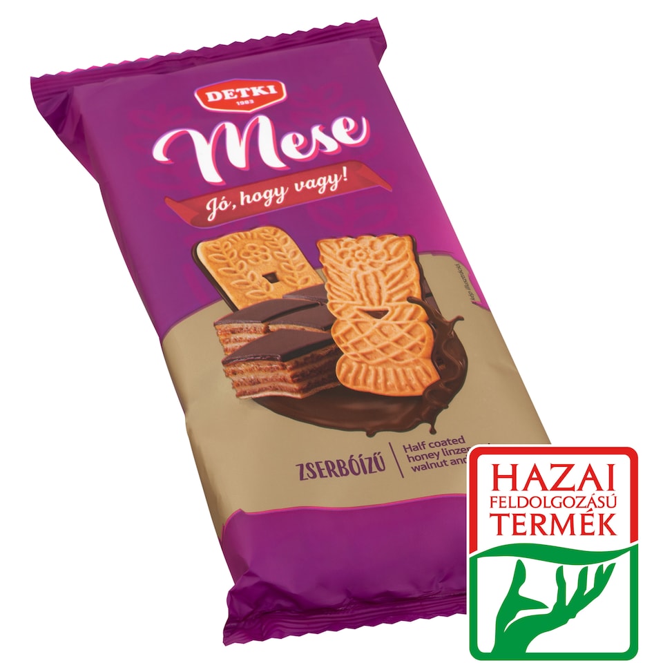 Detki Mese zserbóízű diós-barackos mézes linzer kakaós étbevonómasszával félig mártva 180 g