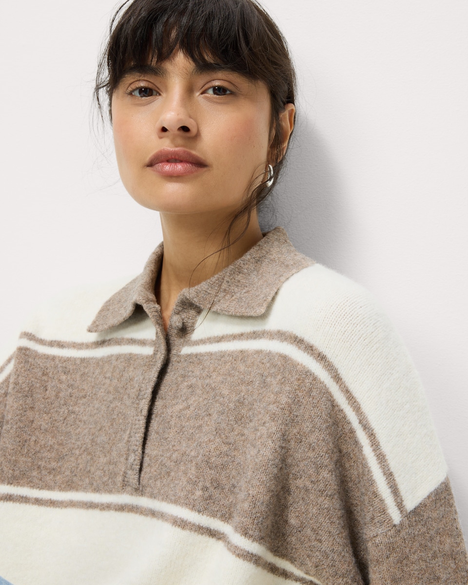 image 1 of F&F Striped Rugby Jumper with Wool in Neutral