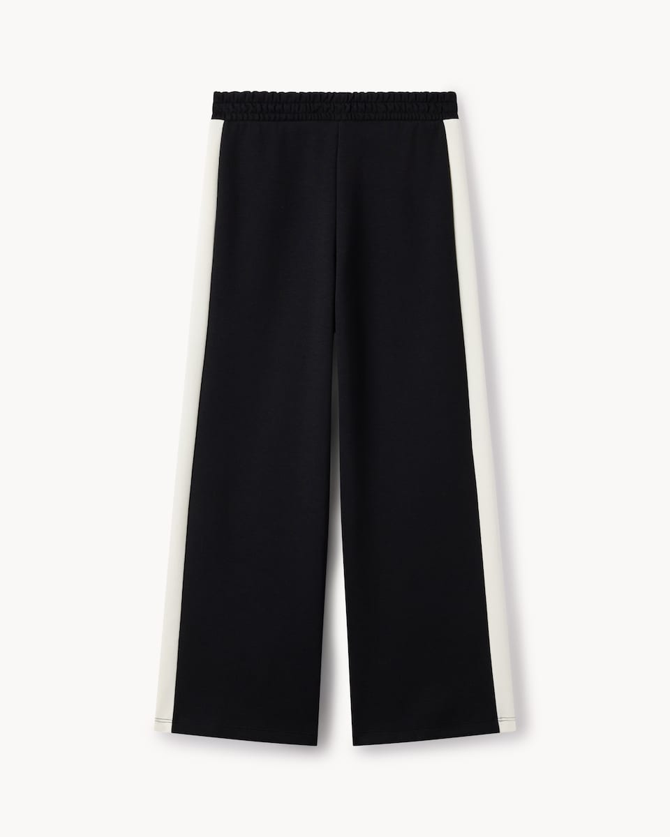 image 1 of F&F Girls Cotton Rich Side Stripe Wide Leg Joggers in Black