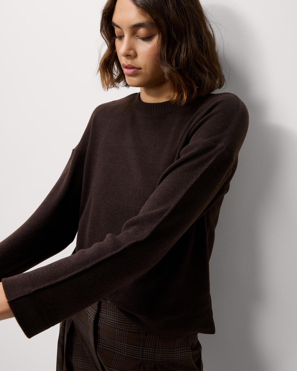 image 1 of F&F Brushed Dropped Shoulder Long Sleeved Top in Chocolate