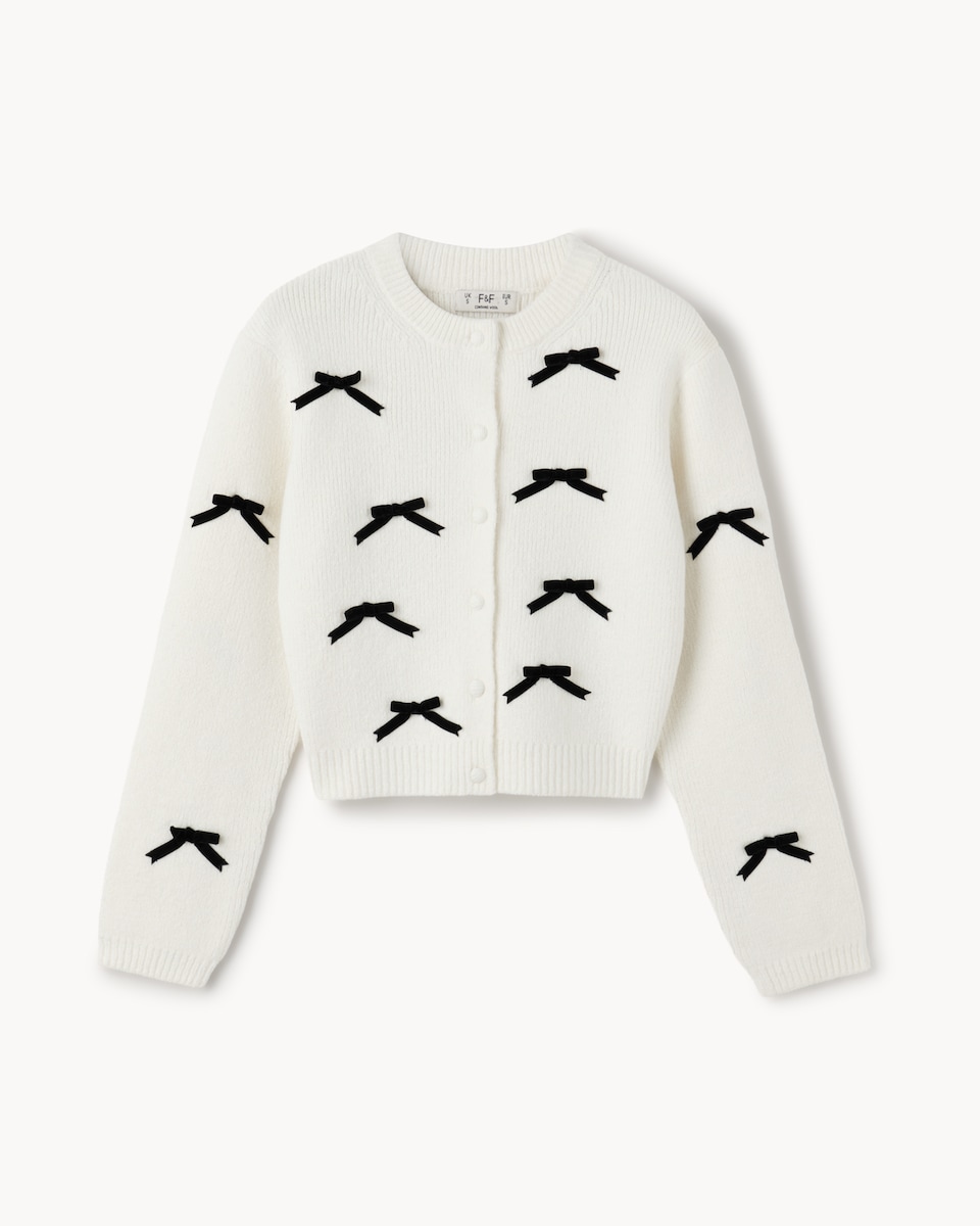 image 1 of F&F Bow Cardigan with Wool in Cream