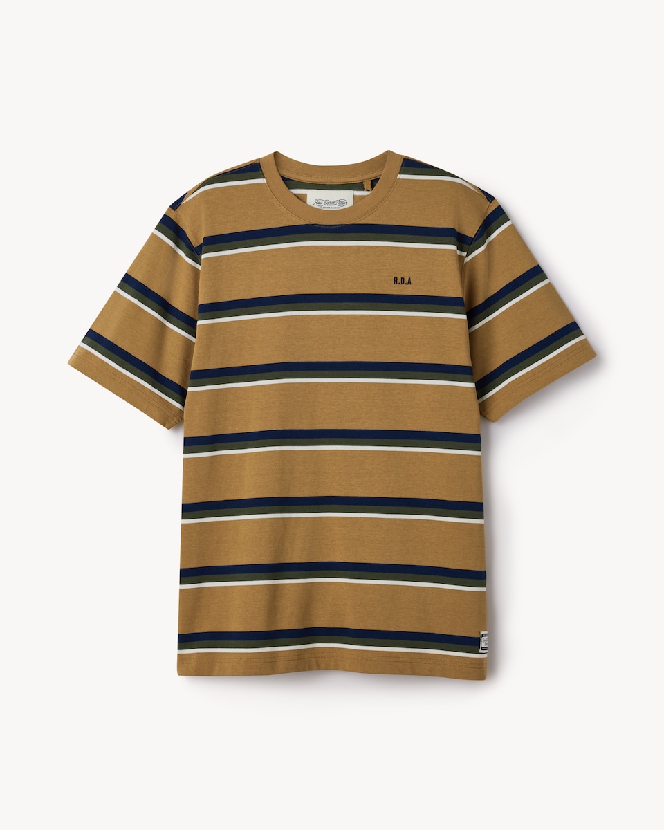 image 1 of RDA Pure Cotton Striped Short Sleeved T-Shirt in Stone