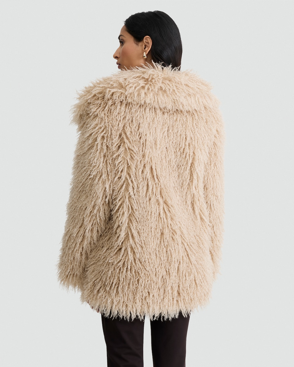 image 1 of The F&F Edit Shaggy Faux Fur Coat in Brown