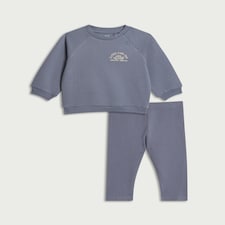 F&F Baby 2-Piece Cotton Rich Classic Cars Embroidered Sweatshirt and Leggings Set in Blue