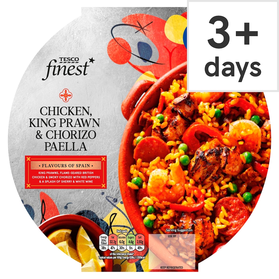 image 1 of Tesco Finest Chicken, King Prawn & Chorizo Paella 400g