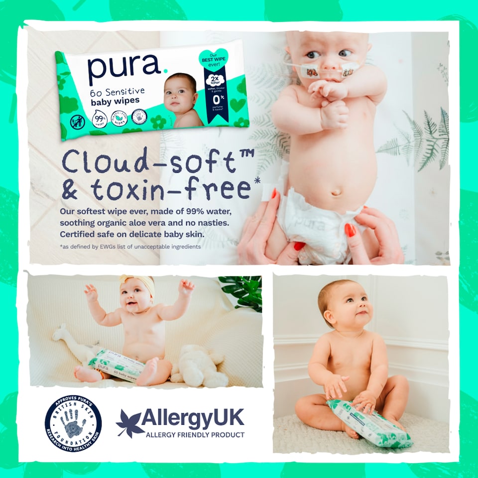 image 1 of Pura Plastic Free Baby Wipes 3 x 60pk