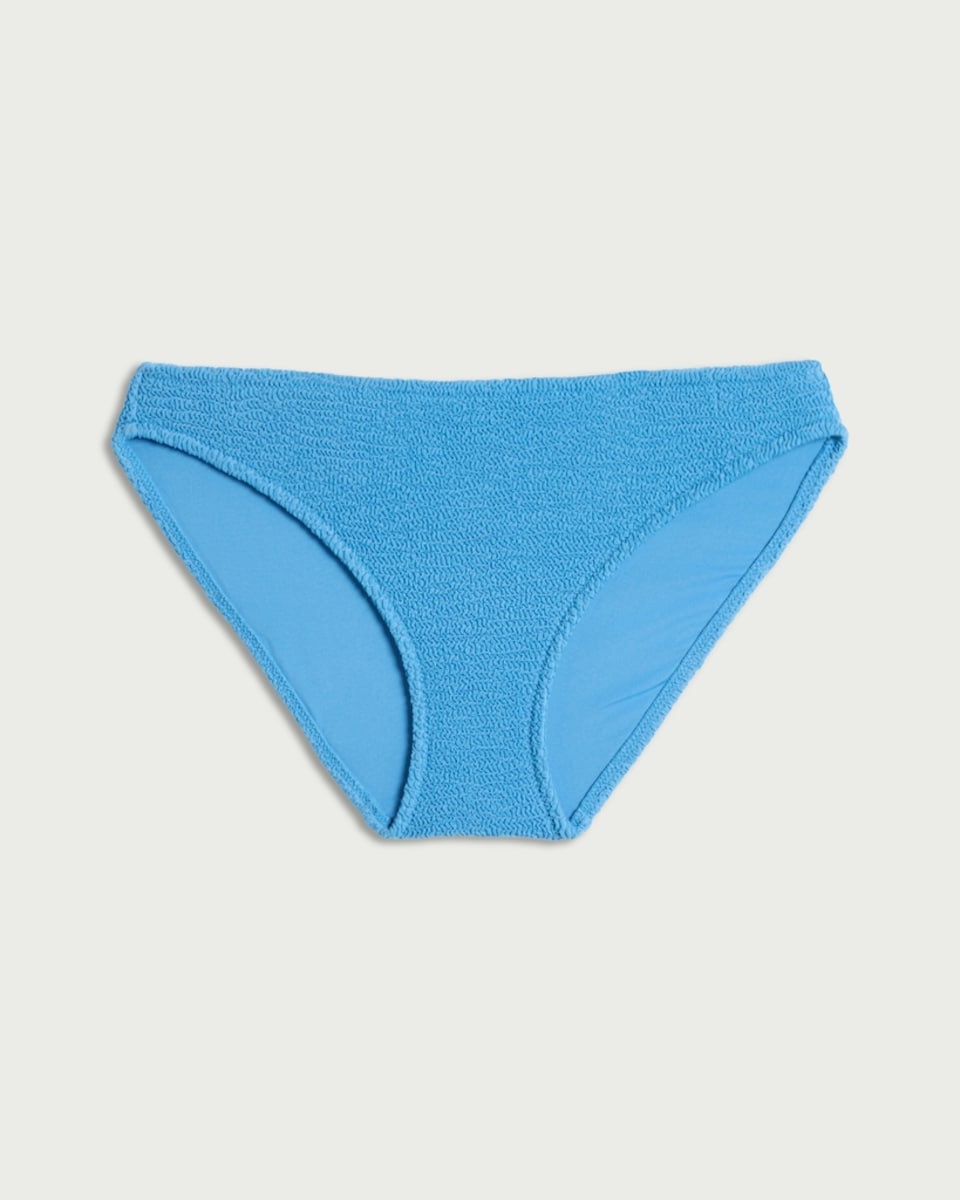 image 1 of F&F Crinkle Textured High Leg Bikini Bottoms in Blue