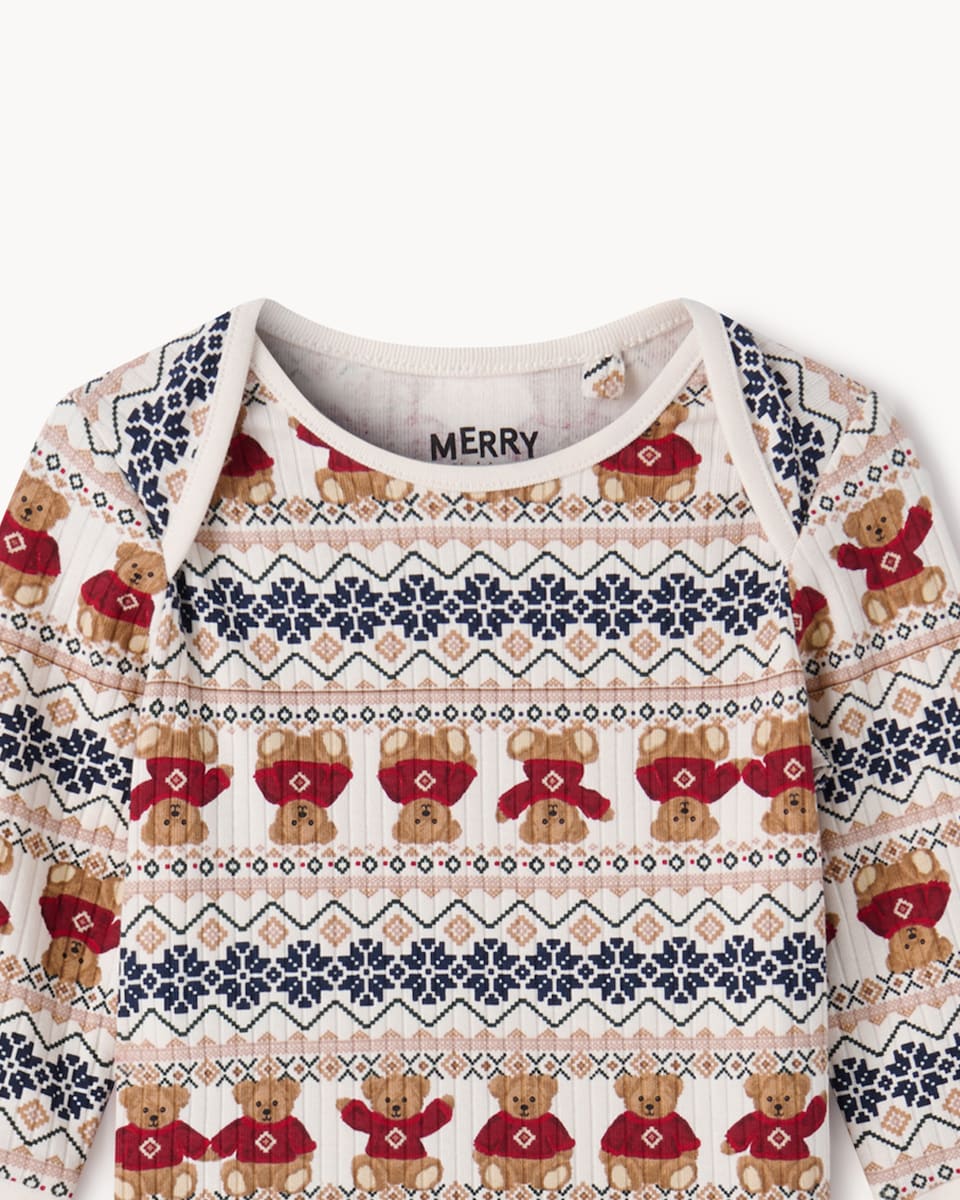 image 1 of Christmas  Baby Cotton Rich Bear Fair Isle Matching Family Pyjama Set in Multi