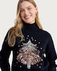 image 1 of F&F Sequin Christmas Tree Jumper in Navy
