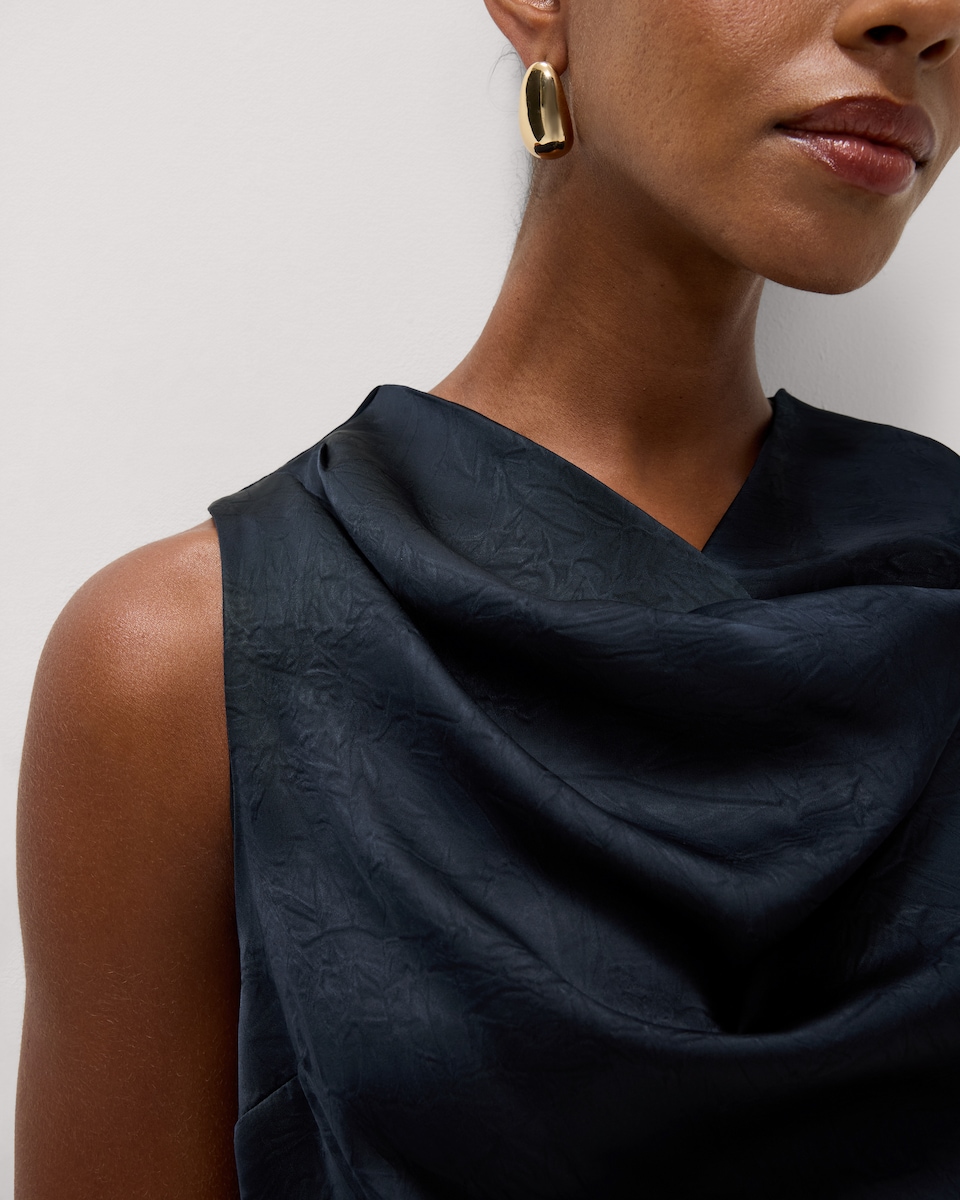 image 1 of F&F Satin Cowl Neck Mini Dress in Navy