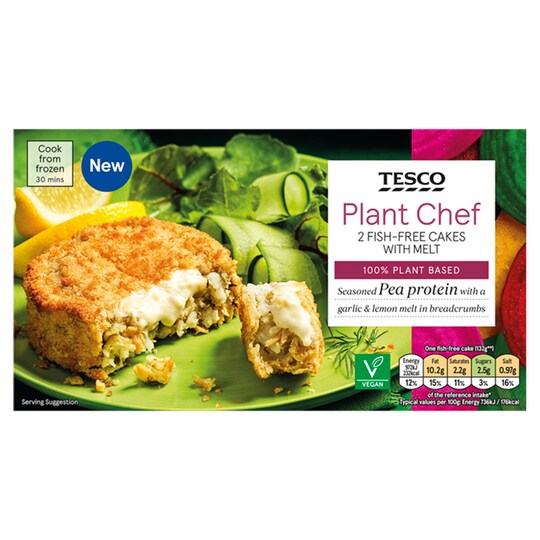 Tesco Plant Chef 2 FishFree Cakes With Melt 280G Tesco Groceries