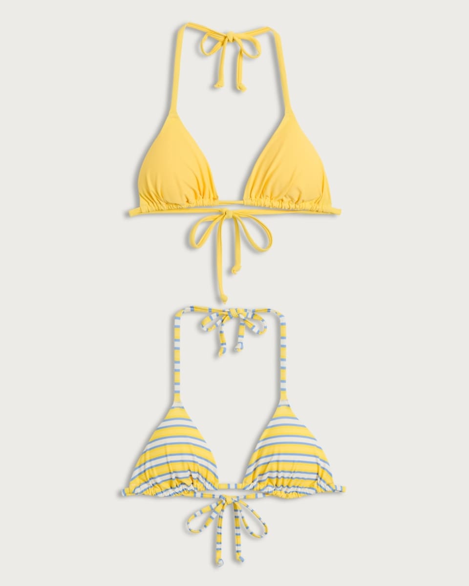 image 1 of F&F 2-Pack Triangle Non Wired Bikini Tops in Multi Yellow