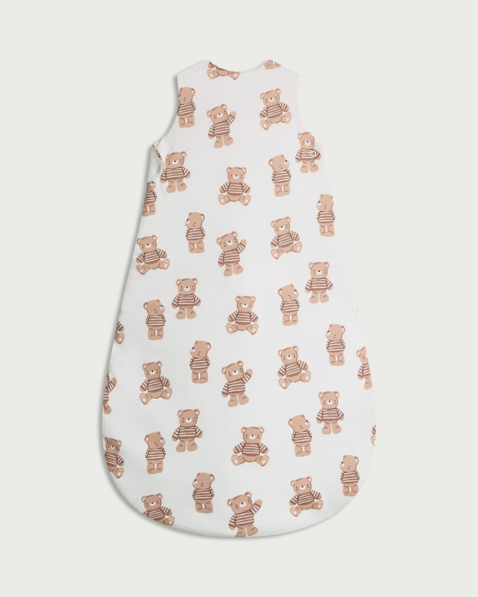 image 1 of F&F Baby Pure Cotton Teddy Bear Print 2.5 Tog Sleeping Bag in White