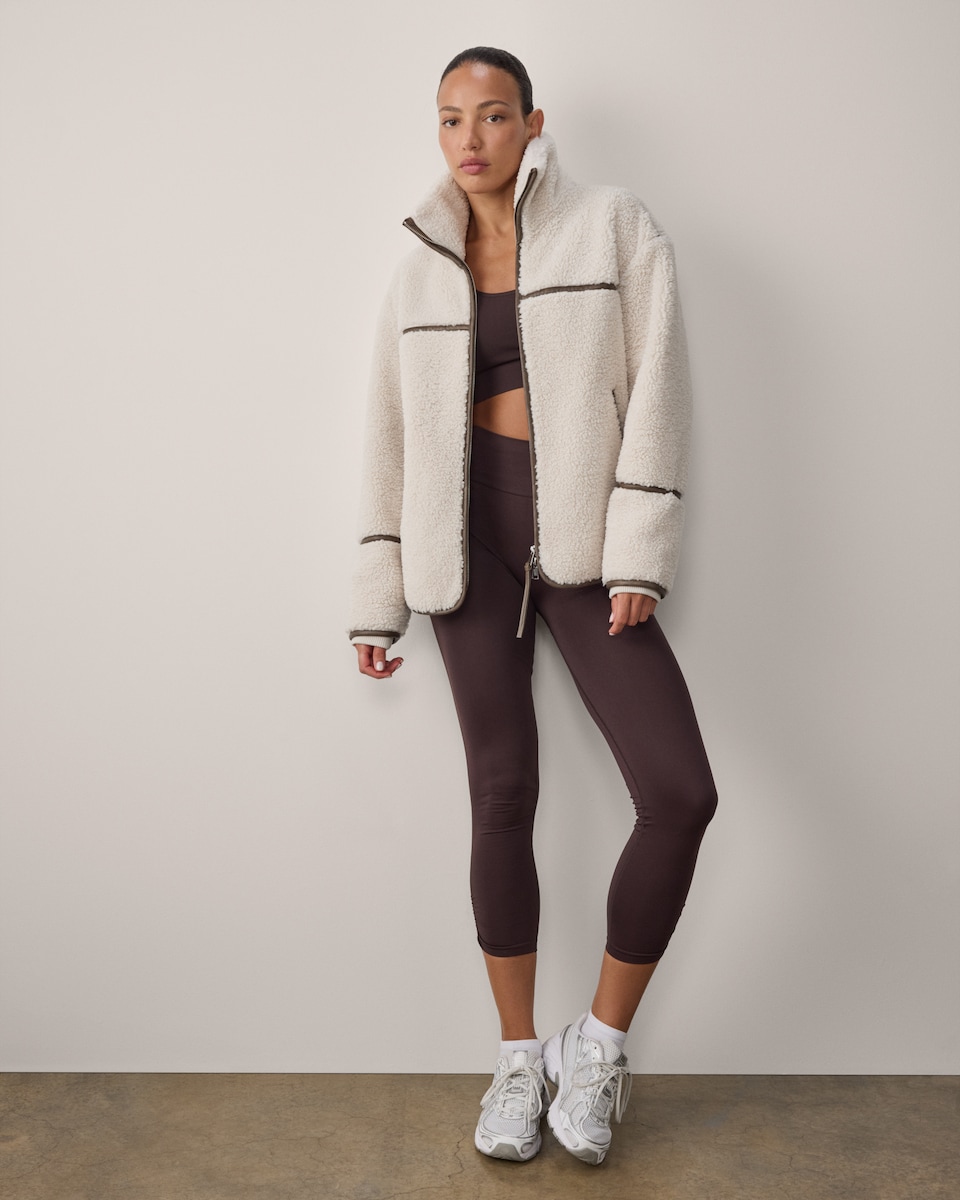 image 1 of F&F Active OUTDOOR Borg Textured Zip Up Jacket in Cream
