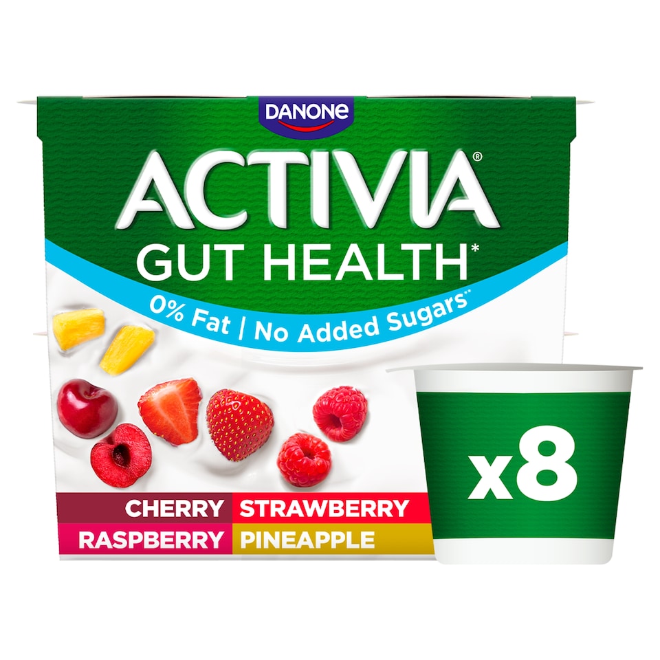 image 1 of Activia Strawberry & Mixed Fruit Fat Free Gut Health Yoghurt Multipack 8x115g