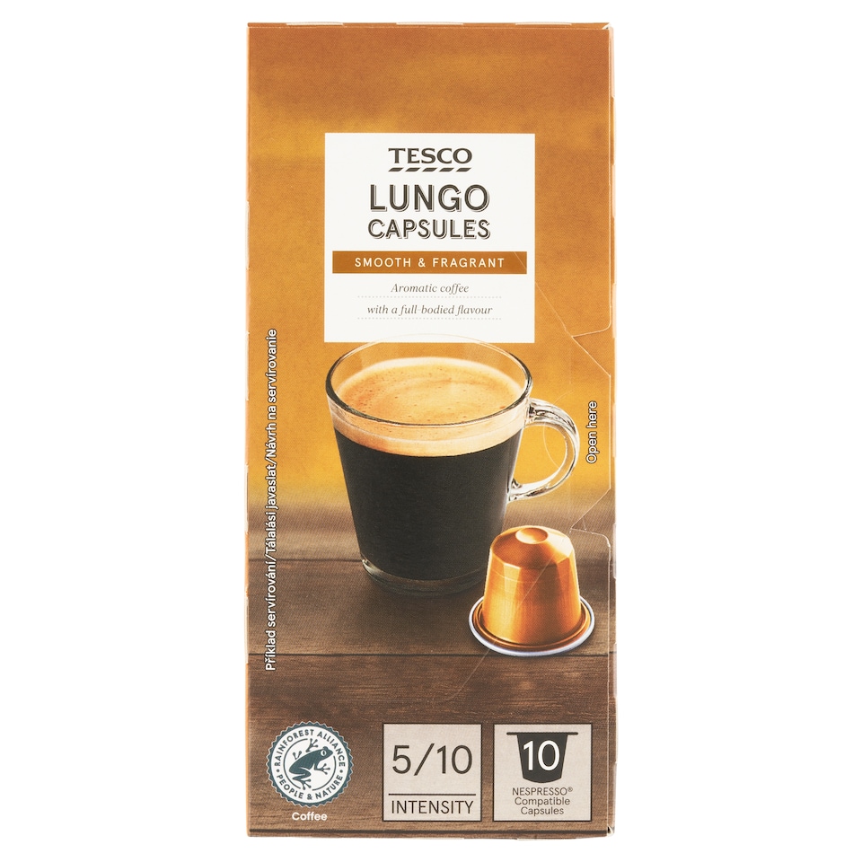 Tesco Lungo Smooth & Fragrant őrölt, pörkölt kávé kapszulákban 10 db 54 g
