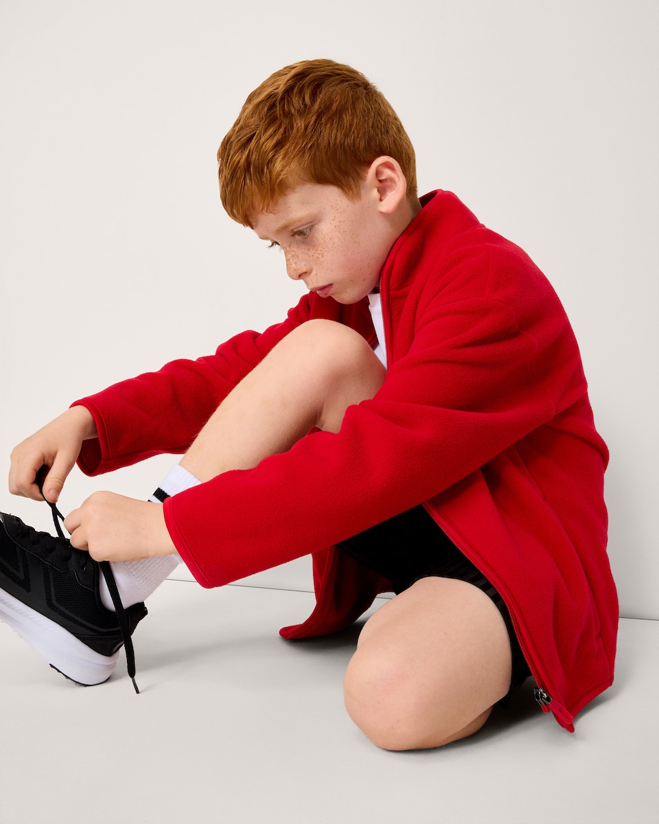 image 1 of F&F School Unisex Zip Up Fleece Jacket in Red