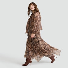 F&F Snake Print Handkerchief Hem Midi Skirt in Multi Brown
