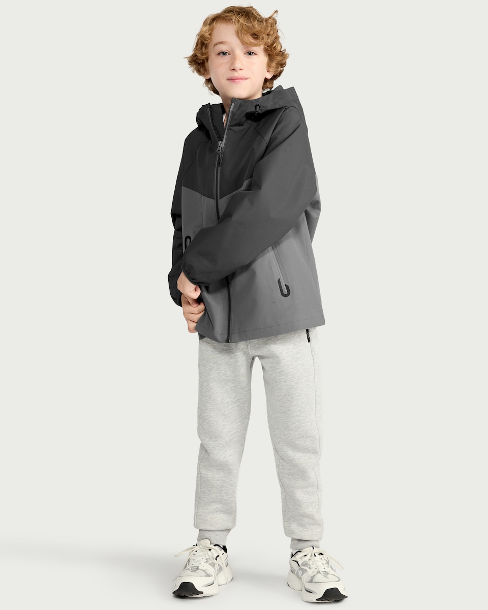 image 1 of F&F Boys Hooded Shower Resistant Raincoat in Grey