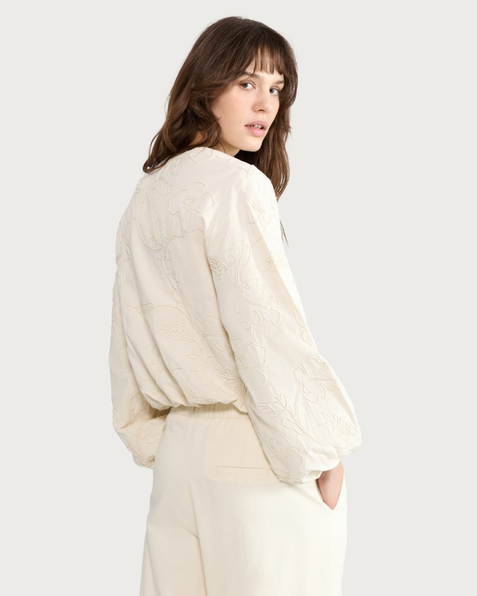 image 1 of F&F Embroidered Bomber Jacket in Cream