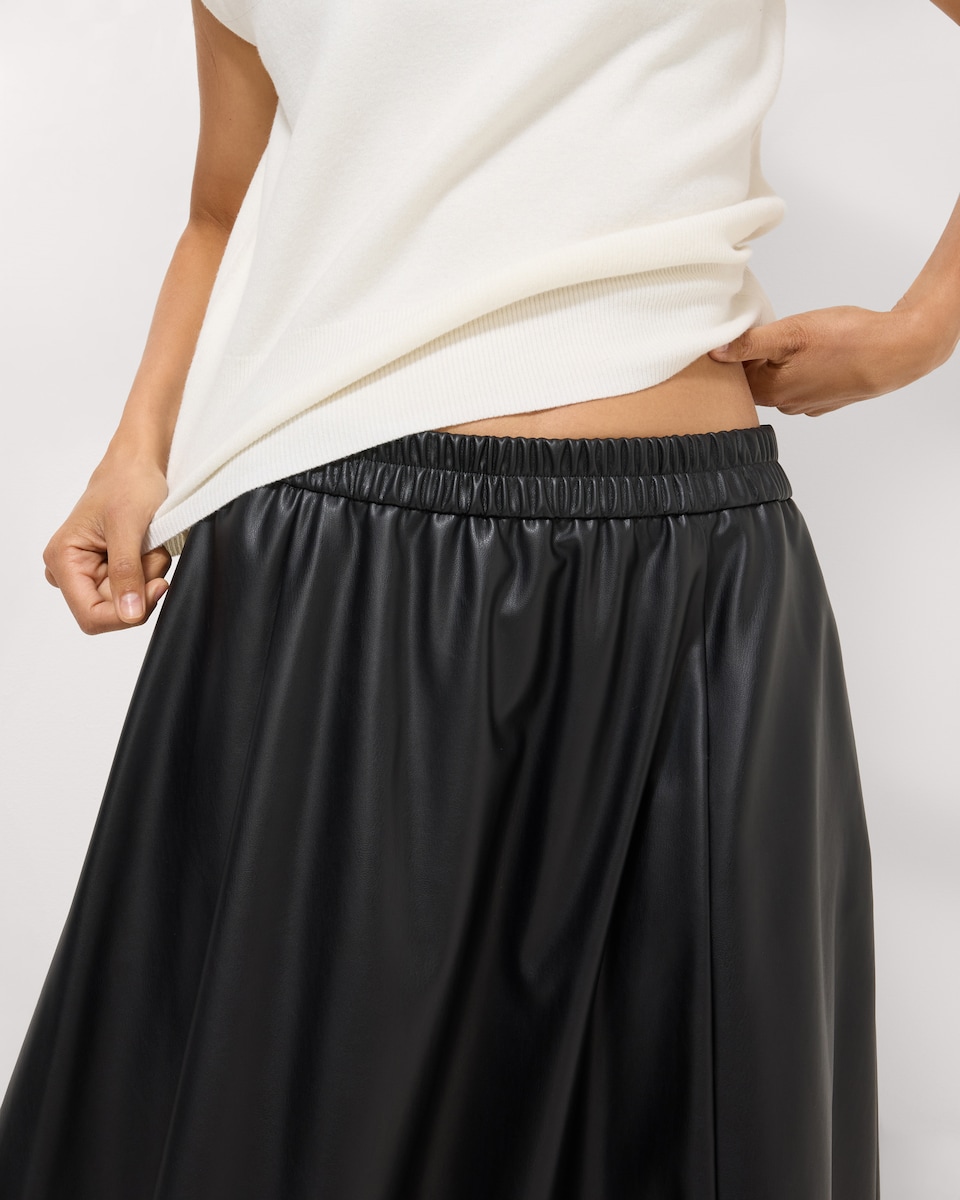 image 1 of F&F Faux Leather Midi Skirt in Black