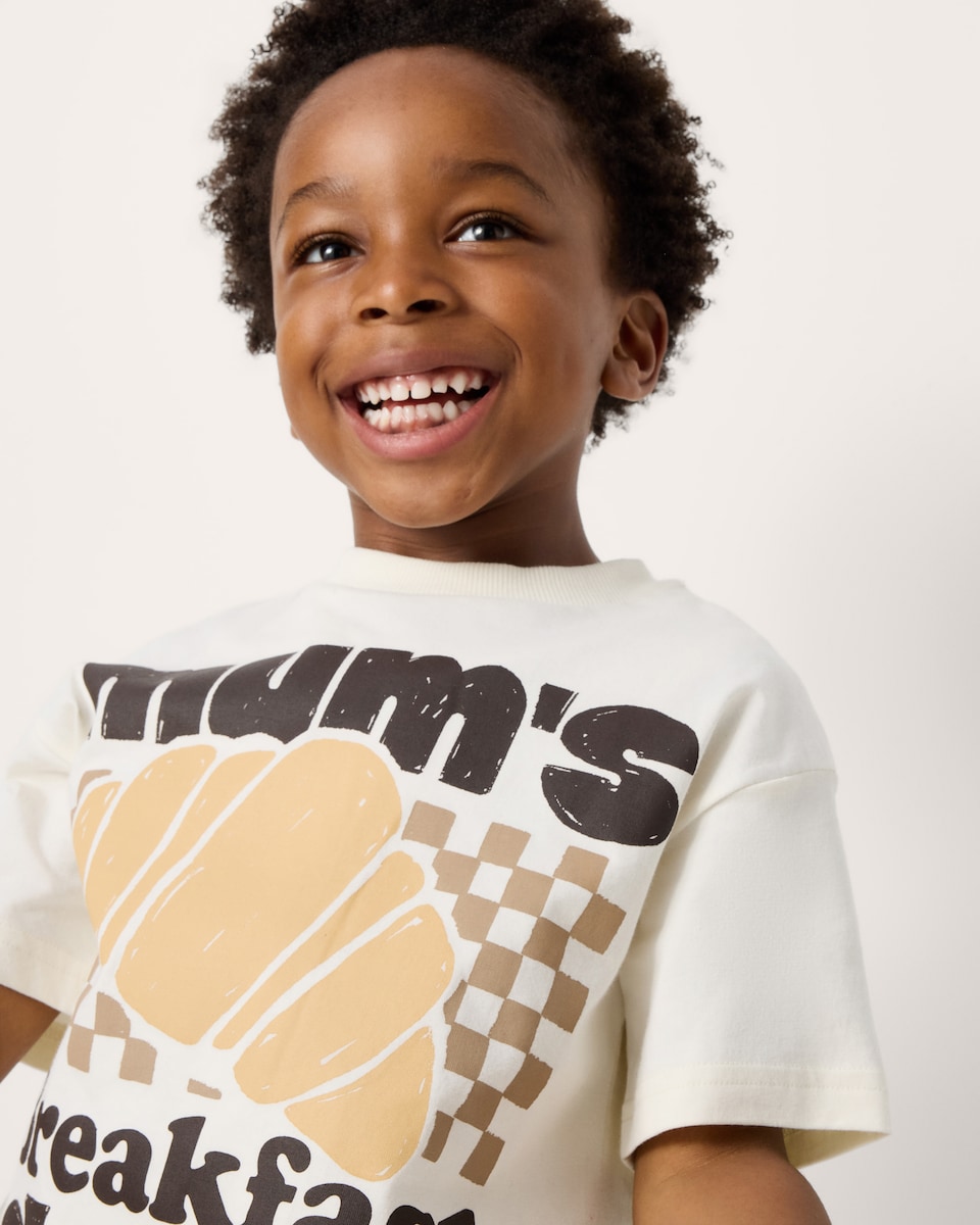 image 1 of F&F Boys Pure Cotton Printed T-Shirt in Ecru