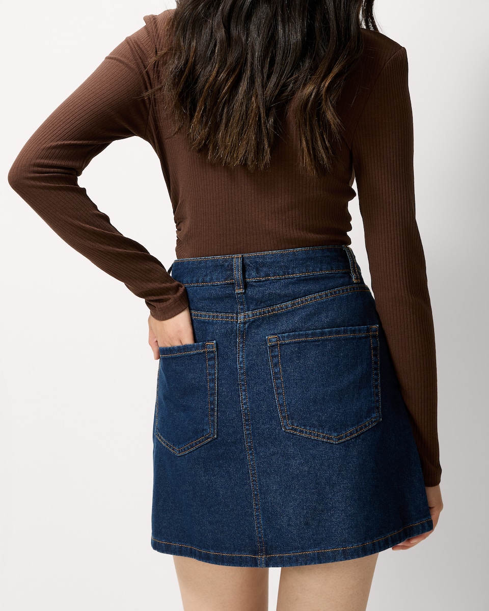 image 1 of F&F Pure Cotton Denim Mini Skirt in Navy