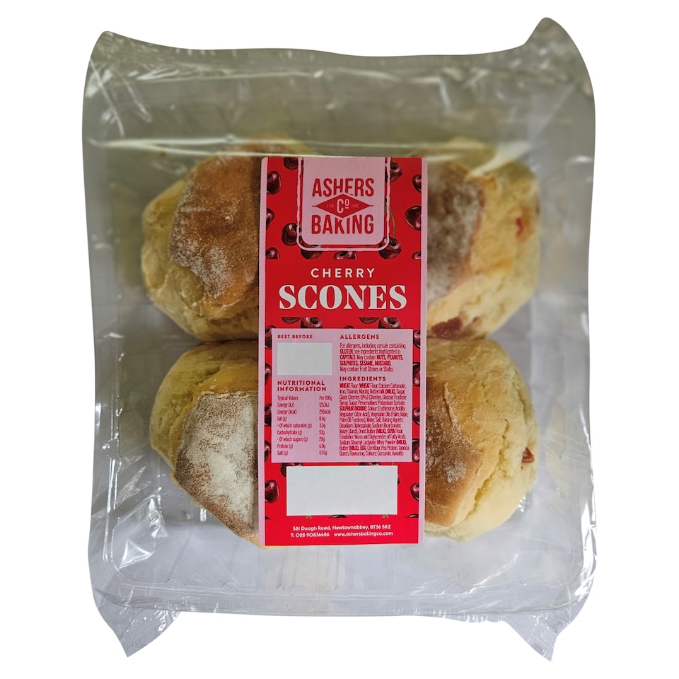 Ashers Baking Co Cherry Scones 4 Pack